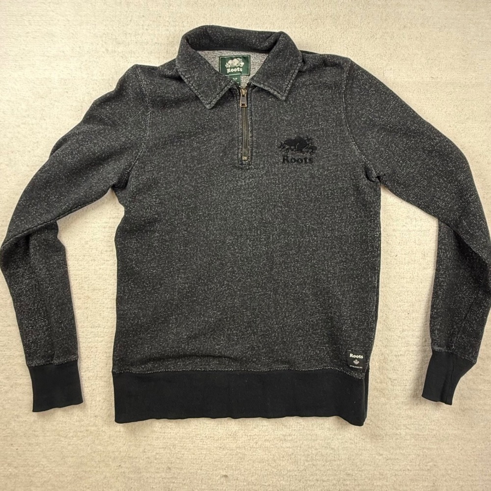 Roots Quarter Zip Pullover Sweater Charcoal Gray Small S/P gorpcore Canadian
